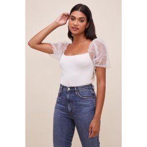 ASTR the Label Darling Puff Sleeve Bodysuit in Ivory XSmall